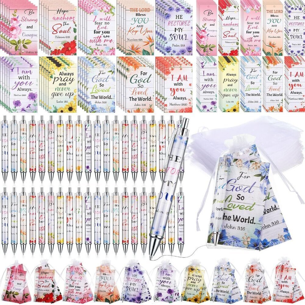Christian Gifts Set 200 Pcs Bible Verse Notebooks Bookmarks Pens Organizer